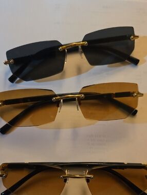 Rimless Rectangle Men's Sunglasses - Black and Brown Lenses-- 3 pairs